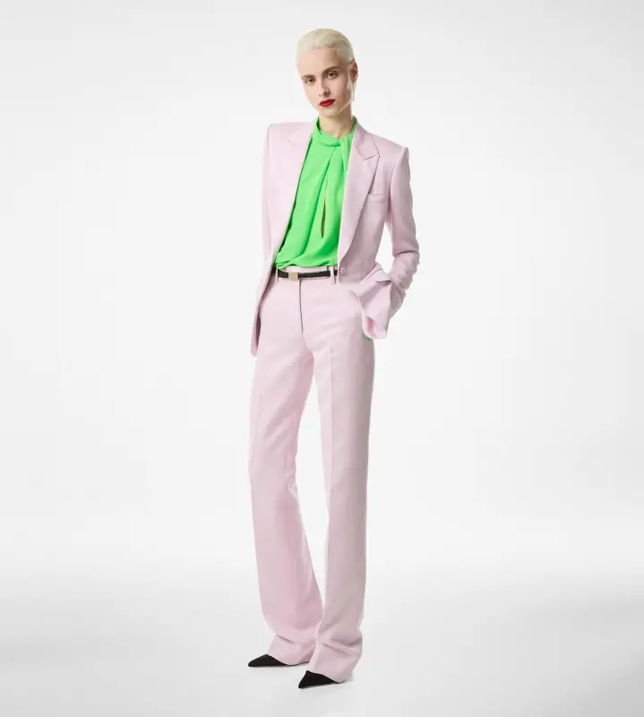 WASHED COTTON SILK BLEND DUCHESSE TAILORED STRAIGHT PANTS ORCHID PINK online